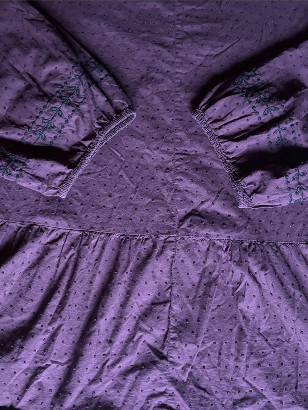 Plus Size Babydoll Tunic Purple Boho Blouse Embroidery Cotton Fall Cottagecore - Picture 9 of 10
